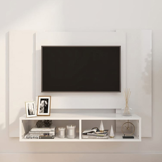 Maisie High Gloss Wall Hung Entertainment Unit In White