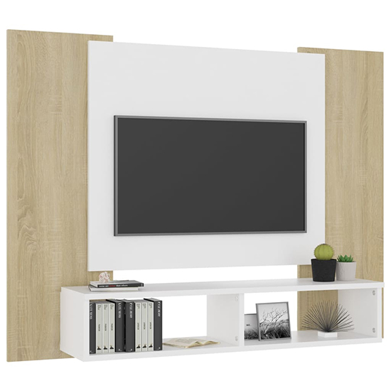 Maisie Wooden Wall Hung Entertainment Unit In White Sonoma Oak_2