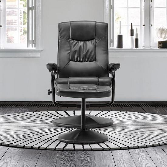 Maison Relaxing Swivel Chair And Footstool In Black Faux Leather_2