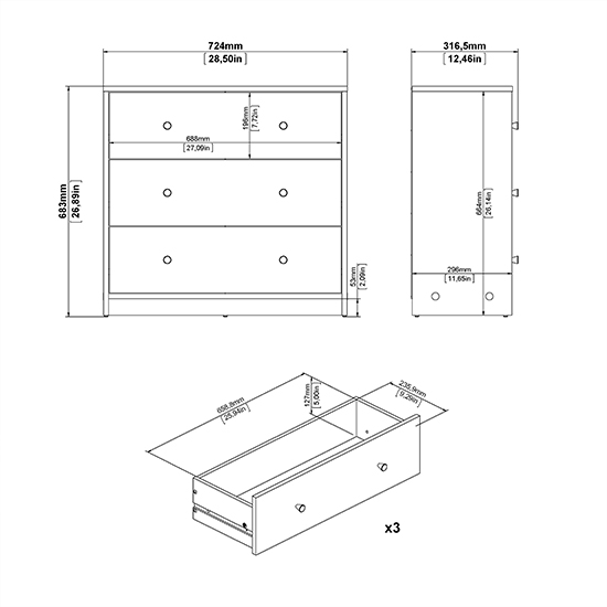 Maiton Wooden Chest Of 3 Drawers In Oak