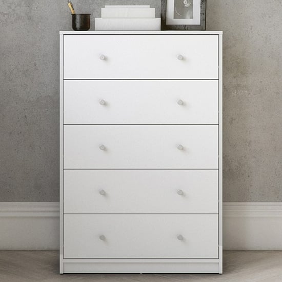 Product photograph of Maiton Wooden Chest Of 5 Drawers In White from Furniture in Fashion