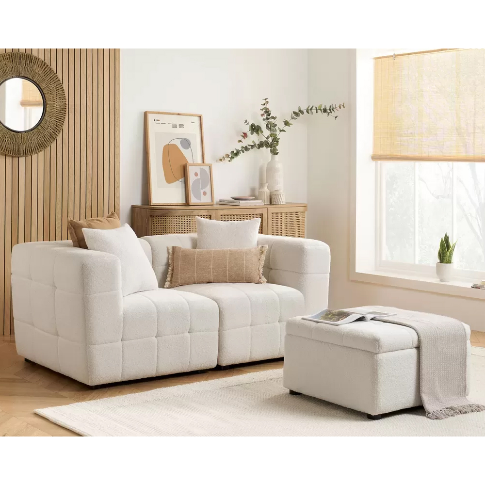 Read more about Maize boucle fabric 2 seater sofa with footstool in white
