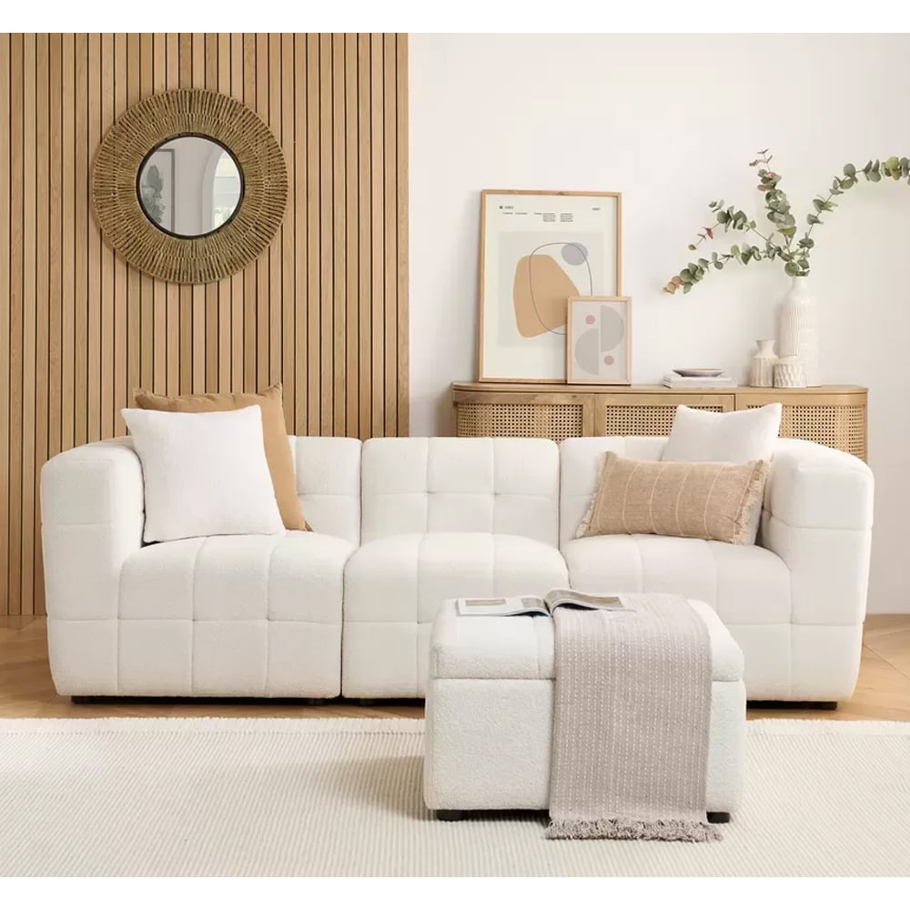 Read more about Maize boucle fabric 3 seater sofa with footstool in white