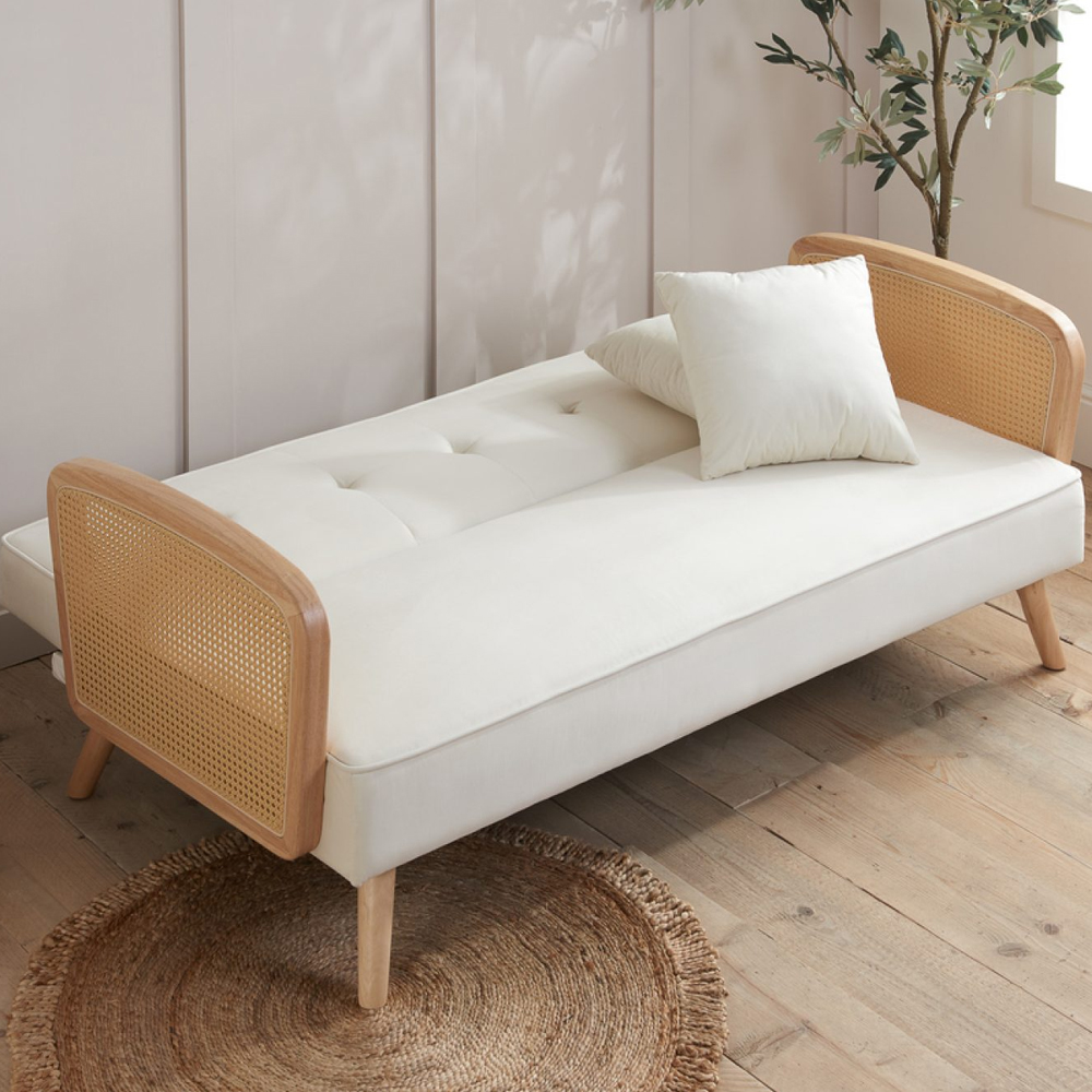 Maize Fabric Sofa Bed With Oak Legs In White