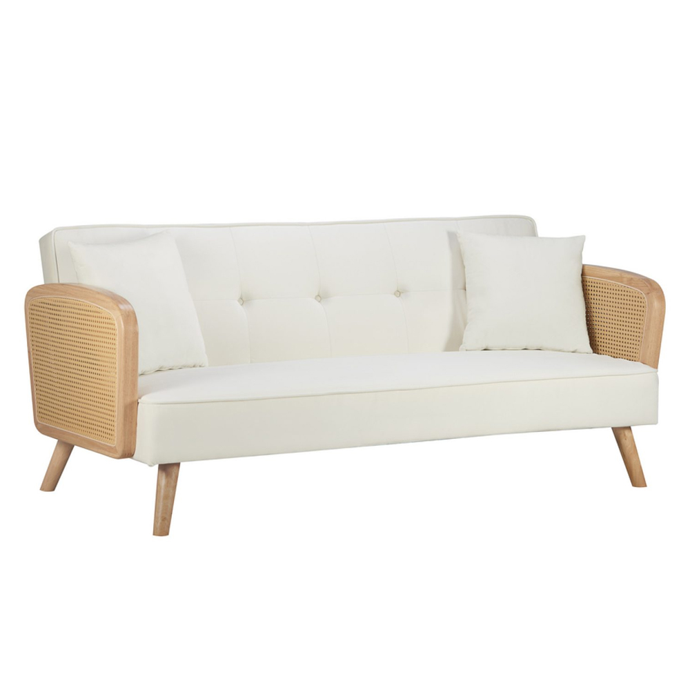 Maize Fabric Sofa Bed With Oak Legs In White