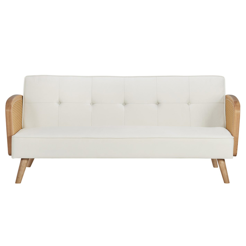 Maize Fabric Sofa Bed With Oak Legs In White