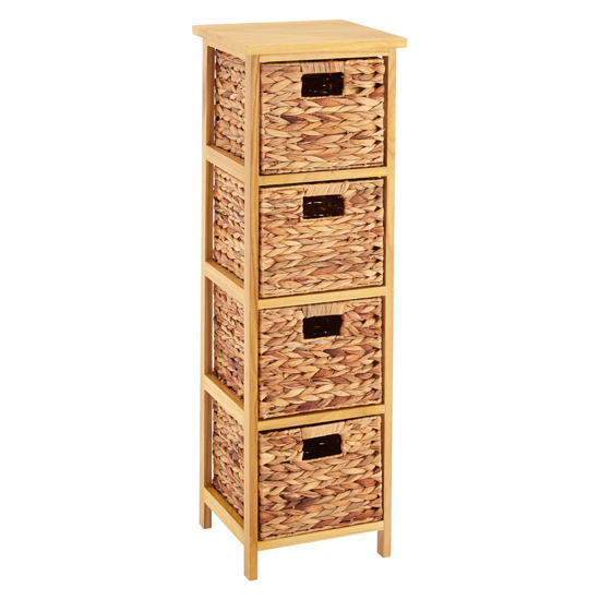 Photo of Maize narrow wooden chest of 4 basket drawers in natural