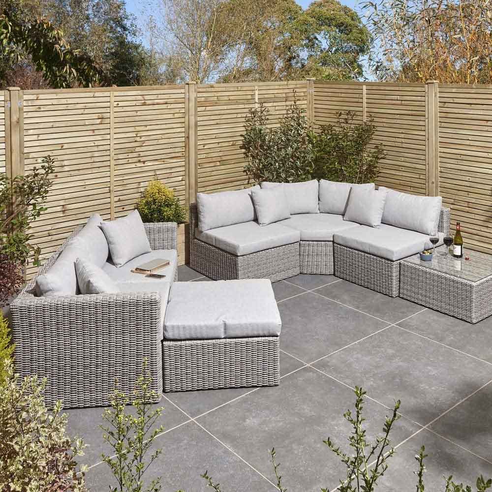 Majestic Rattan Corner Outdoor Multi-Function Lounge Set in Light Grey