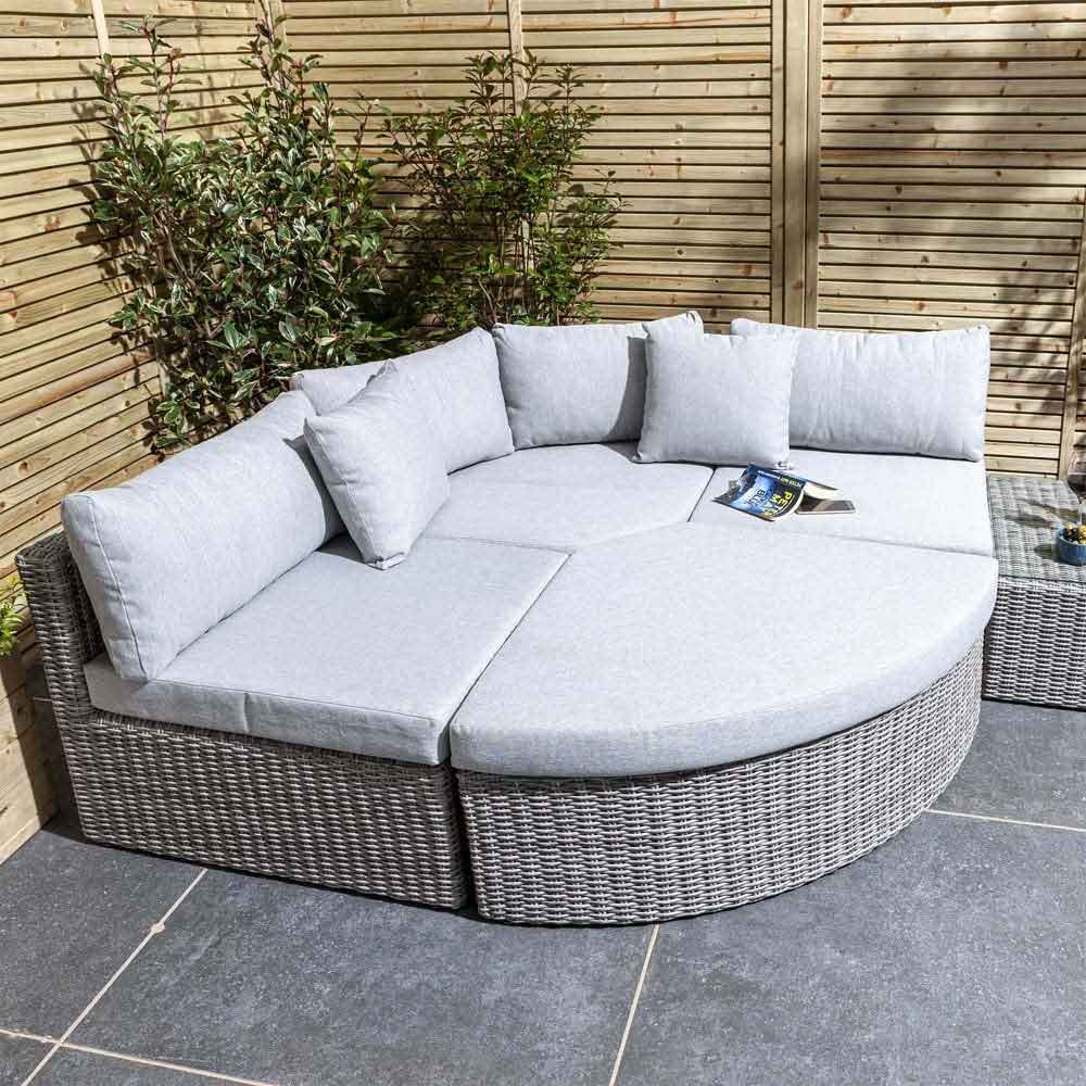 Majestic Rattan Corner Outdoor Multi-Function Lounge Set in Light Grey