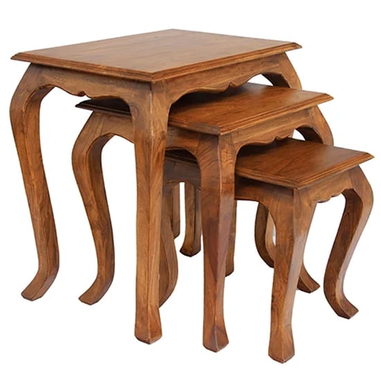 Photo of Majora wooden nest of 3 tables in brunt oak