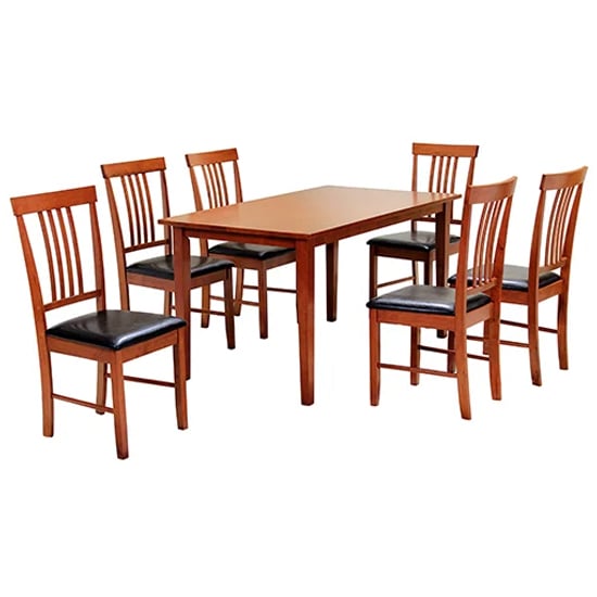 Photo of Makimi wooden dining set with 6 chairs in mahogany