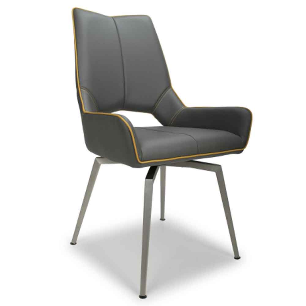 Mosul Grey Leather Dining Chairs With Steel Legs In Pair