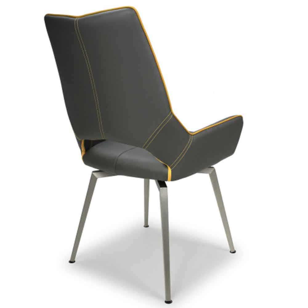 Mosul Grey Leather Dining Chairs With Steel Legs In Pair