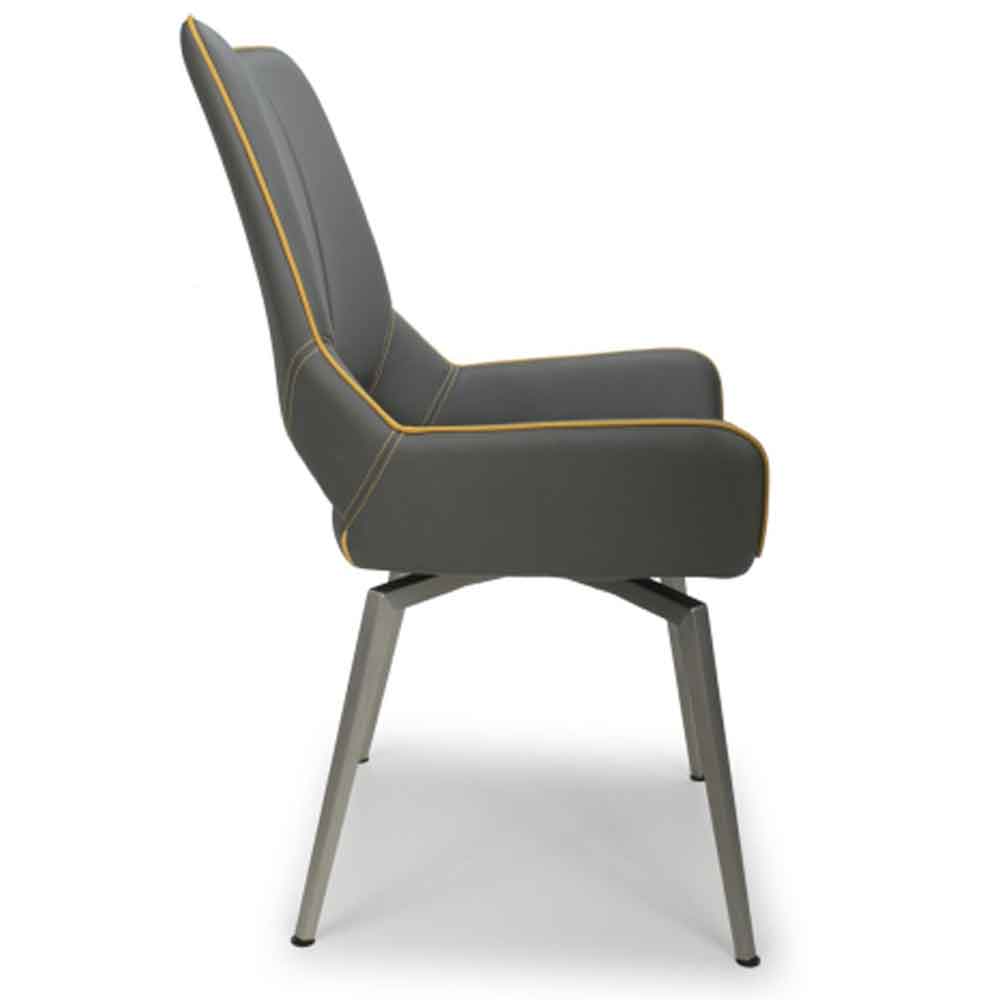 Mosul Grey Leather Dining Chairs With Steel Legs In Pair