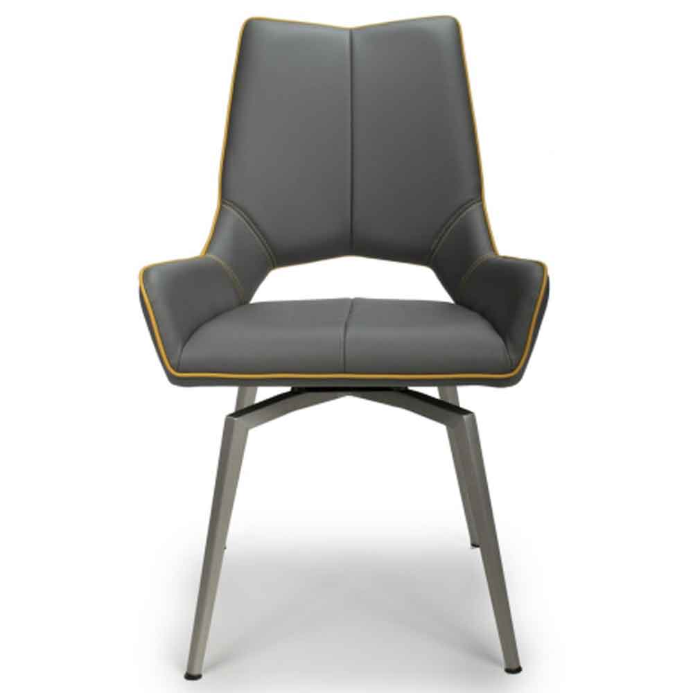 Mosul Grey Leather Dining Chairs With Steel Legs In Pair