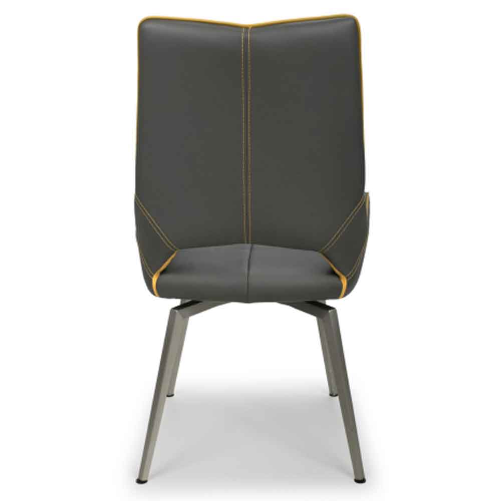 Mosul Grey Leather Dining Chairs With Steel Legs In Pair