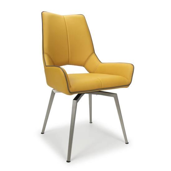 Mako Swivel Leather Effect Yellow Dining Chairs In Pair Furniture in