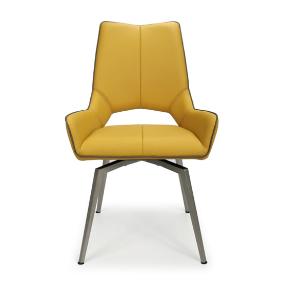 Mosul Yellow Leather Dining Chairs With Steel Legs In Pair