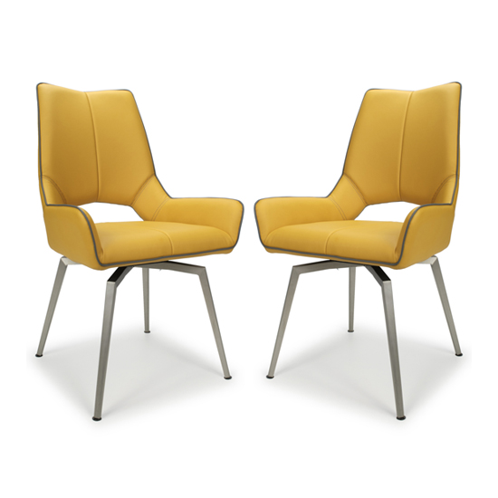 Product photograph of Mosul Swivel Leather Effect Yellow Dining Chairs In Pair from Furniture in Fashion