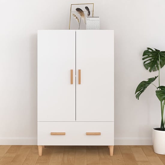 Product photograph of Makula High Gloss Highboard With 2 Doors 1 Drawer In White from Furniture in Fashion