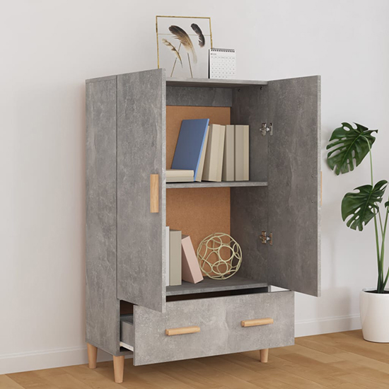 Makula Wooden Highboard With 2 Door 1 Drawer In Concrete Effect