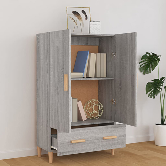 Makula Wooden Highboard With 2 Door 1 Drawer In Grey Sonoma Oak
