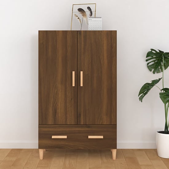Product photograph of Makula Wooden Highboard With 2 Doors 1 Drawer In Brown Oak from Furniture in Fashion