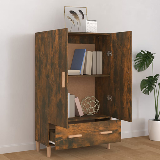 Makula Wooden Highboard With 2 Doors 1 Drawer In Smoked Oak