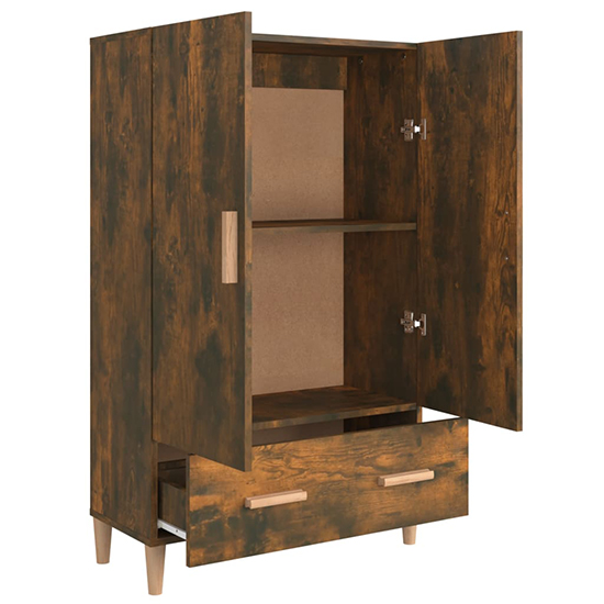 Makula Wooden Highboard With 2 Doors 1 Drawer In Smoked Oak