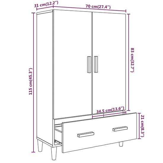 Makula Wooden Highboard With 2 Doors 1 Drawer In Smoked Oak