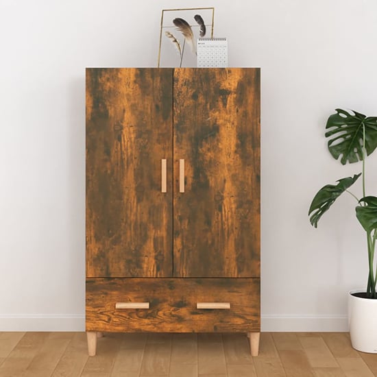 Product photograph of Makula Wooden Highboard With 2 Doors 1 Drawer In Smoked Oak from Furniture in Fashion