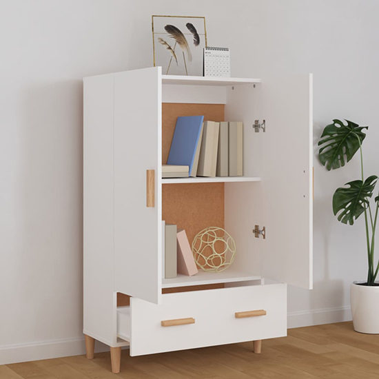 Makula Wooden Highboard With 2 Doors 1 Drawer In White