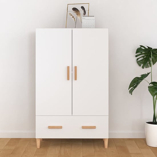Product photograph of Makula Wooden Highboard With 2 Doors 1 Drawer In White from Furniture in Fashion