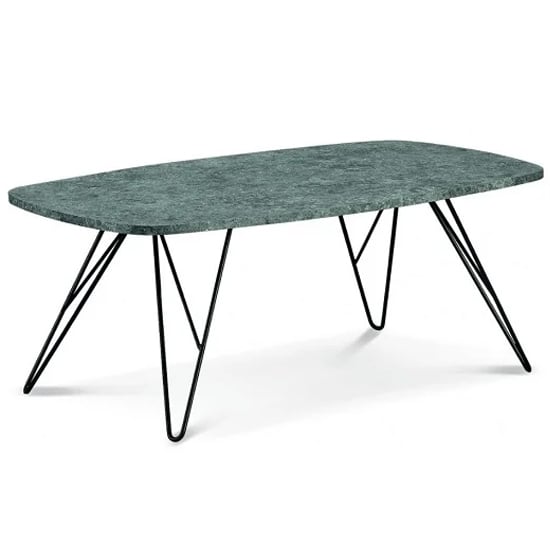 Photo of Makya wooden coffee table with black metal legs in stone effect