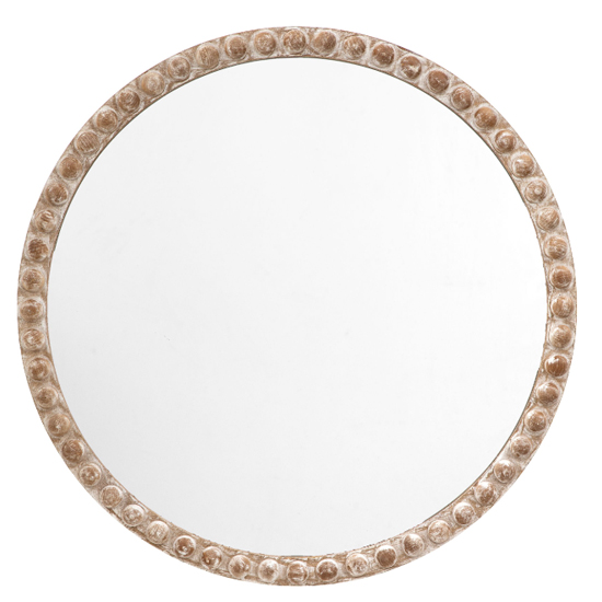 Malabo Large Wall Mirror Round In Natural Wooden Frame
