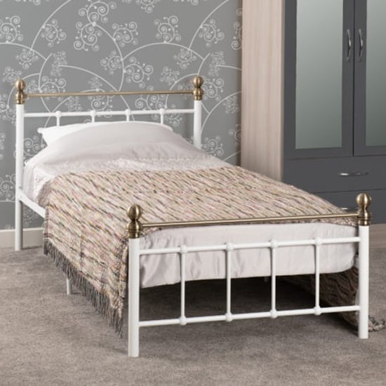 Malabo Metal Single Bed In White And Antique Brass