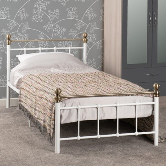 Malabo Metal Single Bed In White And Antique Brass thumbnail