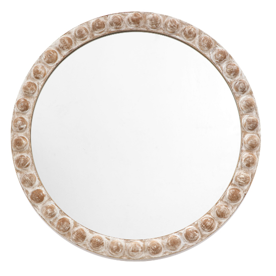 Malabo Small Wall Mirror Round In Natural Wooden Frame