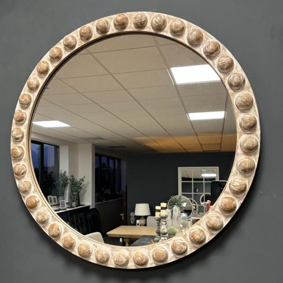 Read more about Malabo small wall mirror round in natural wooden frame