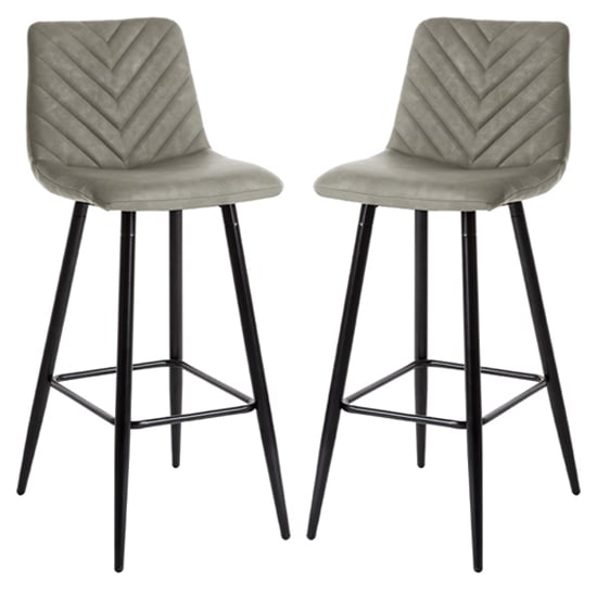 Malabo Taupe PU Leather Bar Chairs With Metal Frame In Pair
