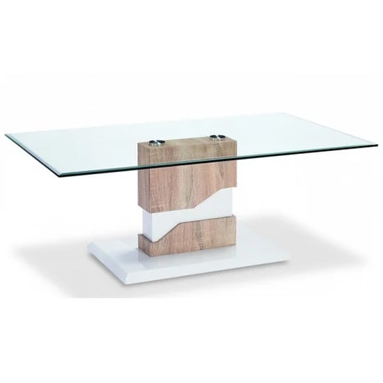 Product photograph of Malak Glass Coffee Table With Natural And White High Gloss Base from Furniture in Fashion
