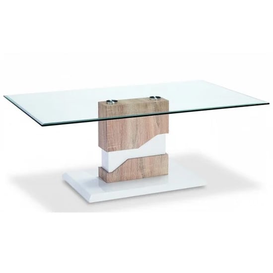 Read more about Malak glass coffee table with natural and white high gloss base