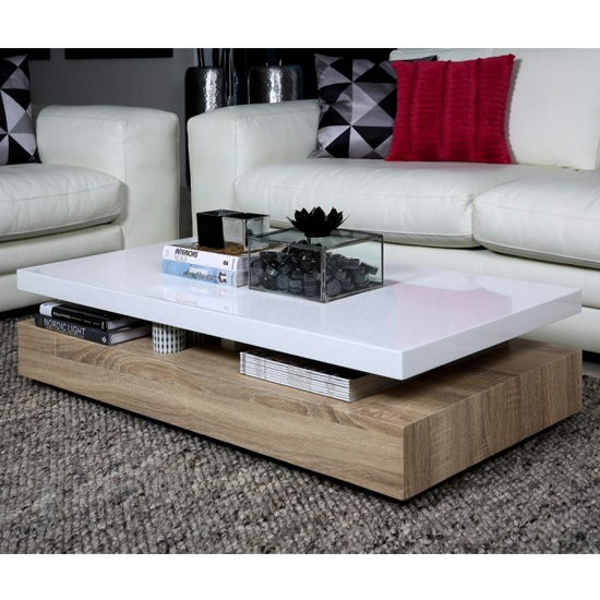 Malakot High Gloss Coffee Table In White And Sonoma Oak_1