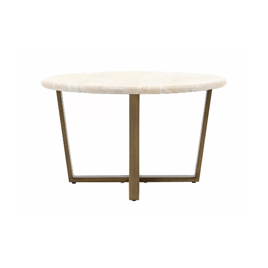 Malang Wooden Coffee Table Round In Travertine Marble Effect