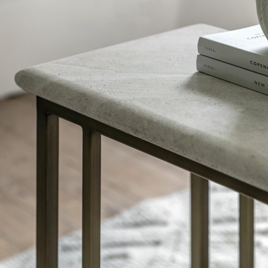 Malang Wooden Side Table In Travertine Marble Effect