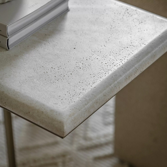 Malang Wooden Side Table In Travertine Marble Effect