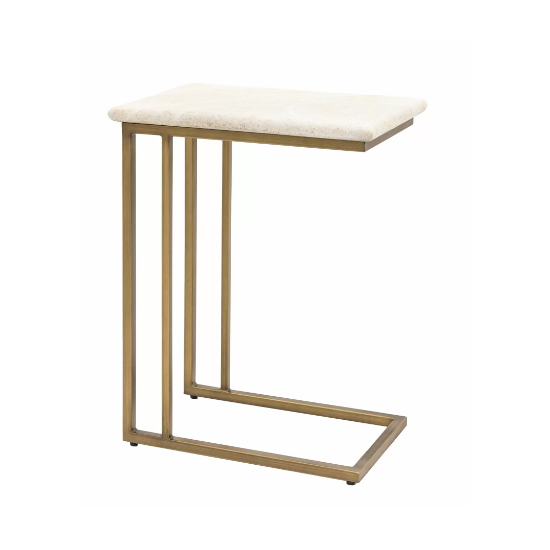 Malang Wooden Side Table In Travertine Marble Effect