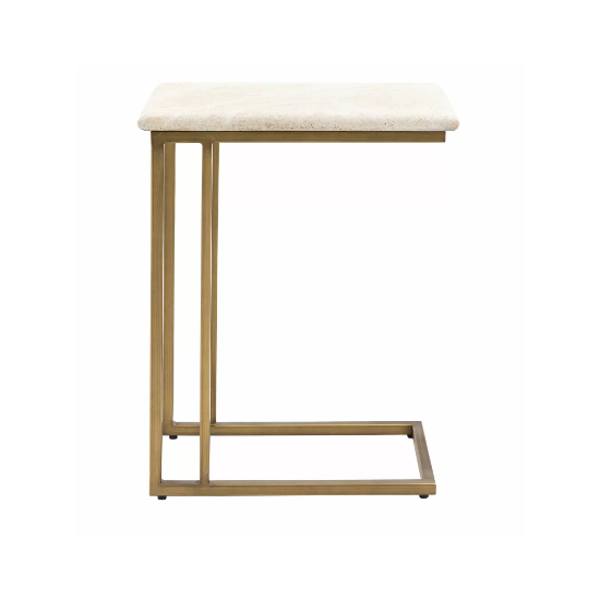 Malang Wooden Side Table In Travertine Marble Effect