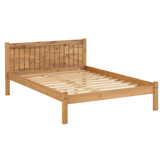 Malia Wooden Double Bed In Distressed Waxed Pine