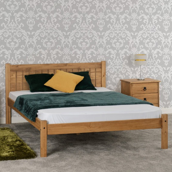Read more about Malia wooden small double bed in distressed waxed pine